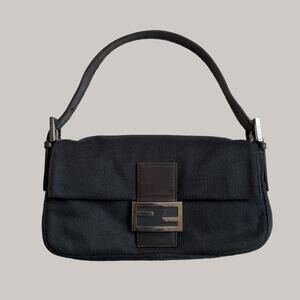 FENDI Baguette Black Cashmere Shoulder Bag Y2K Handbag Crossbody